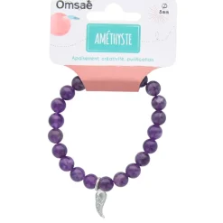 Bracelet améthyste perles rondes 8mm et aile d'ange