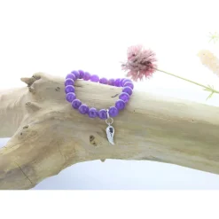 Bracelet améthyste perles rondes 8mm et aile d'ange