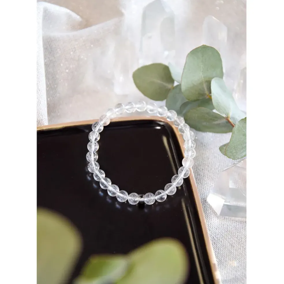 Bracelet cristal de roche perles rondes 6mm