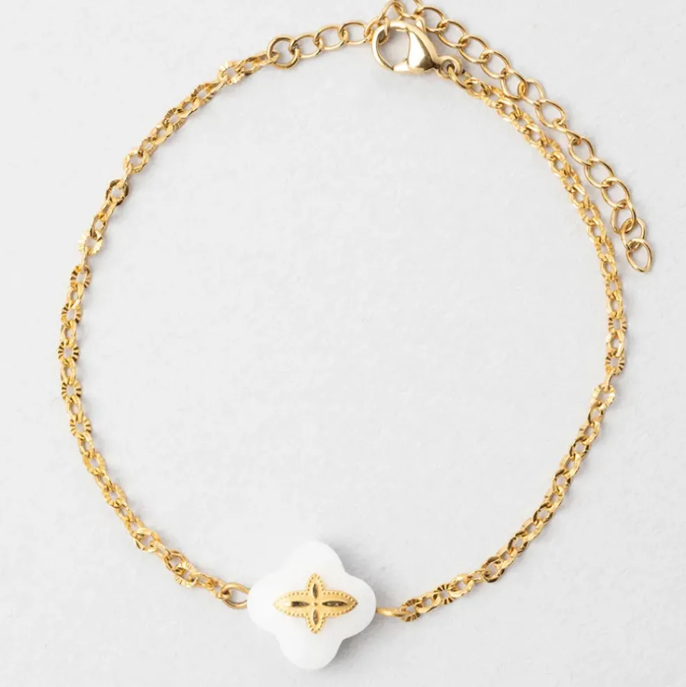 Bracelet en acier doré et blanc - trefle