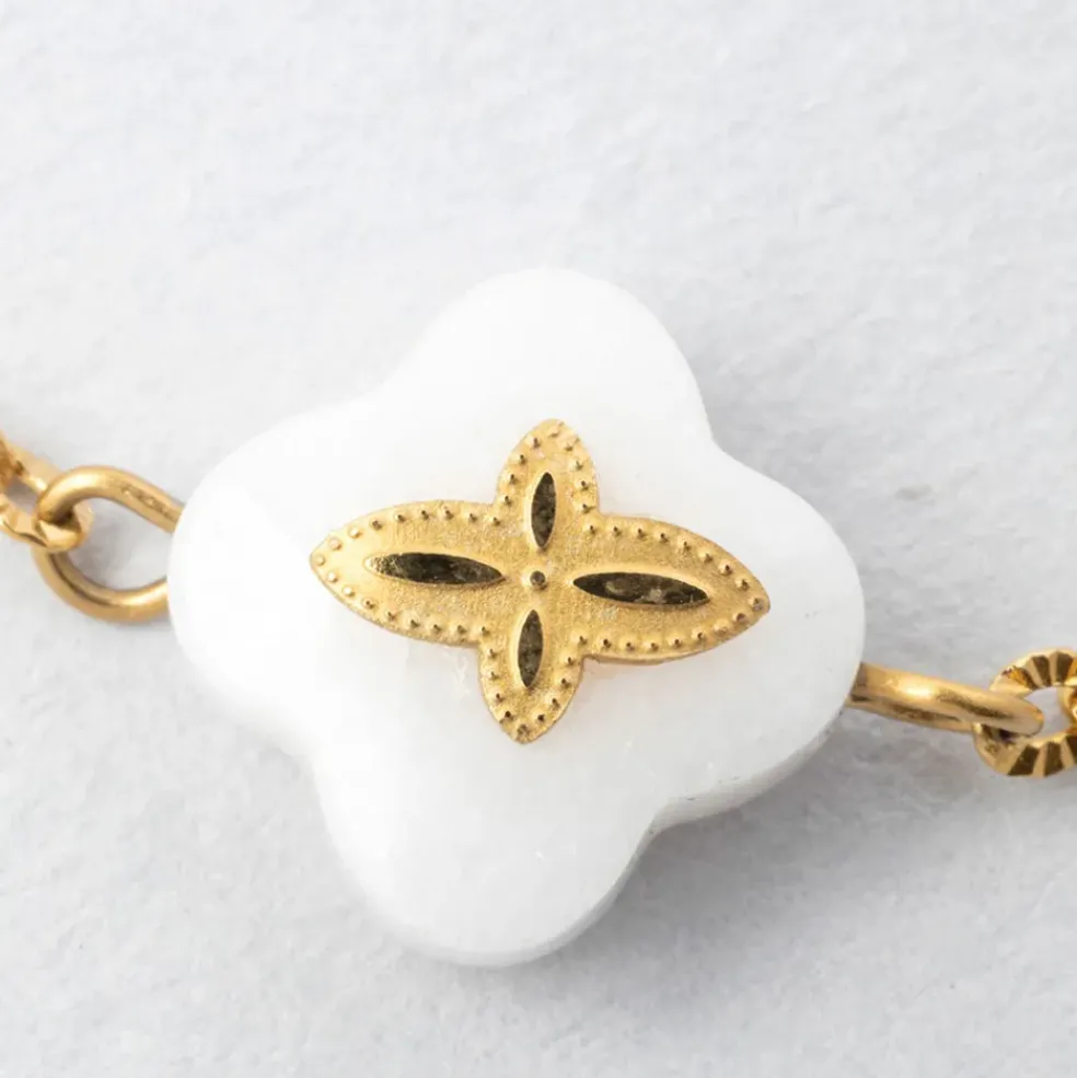 Bracelet en acier doré et blanc - trefle