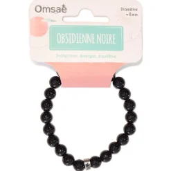 Bracelet obsidienne noire perles rondes 8mm