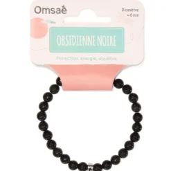 Bracelet obsidienne noire perles rondes 6mm