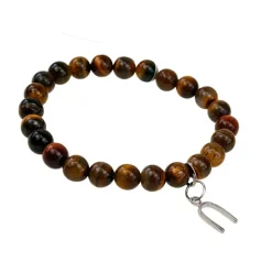 Bracelet oeil de tigre perles rondes 8mm et fer à cheval