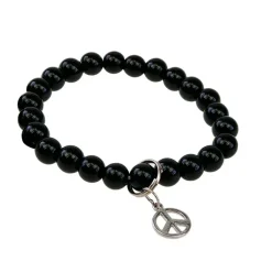 Bracelet onyx perles rondes 8mm et signe paix