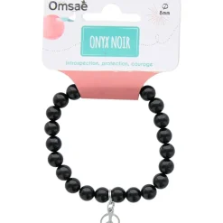 Bracelet onyx perles rondes 8mm et signe paix