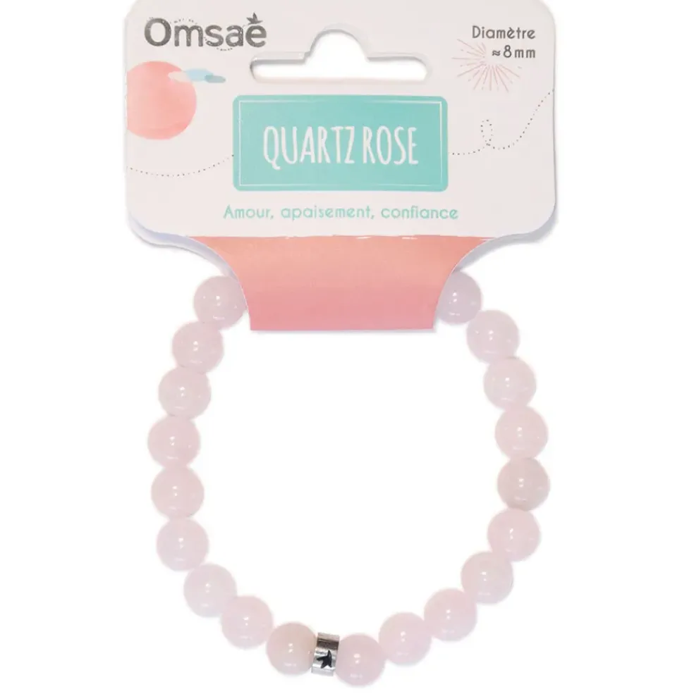 Bracelet quartz rose perles rondes 8mm