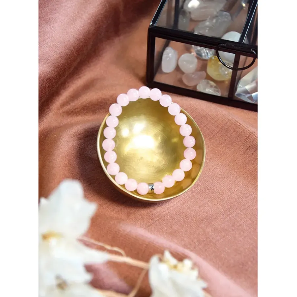 Bracelet quartz rose perles rondes 8mm