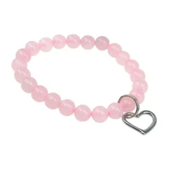 Bracelet quartz rose perles rondes 8mm et cœur