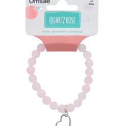 Bracelet quartz rose perles rondes 8mm et cœur