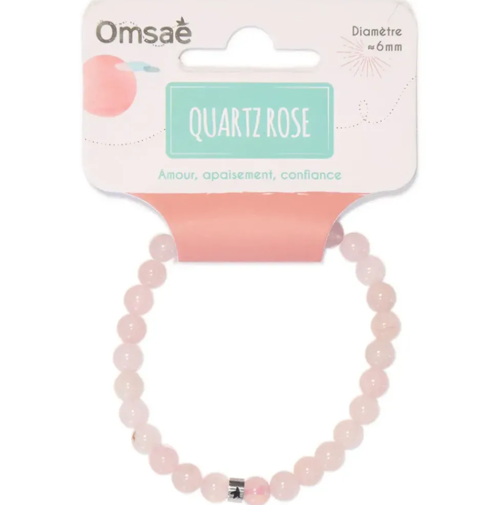 Bracelet quartz rose perles rondes 6mm