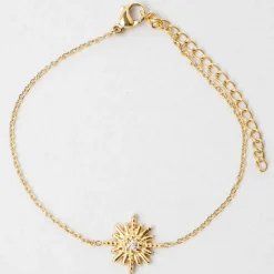 Bracelet soleil doré l15+5cm acier inoxydable+strass