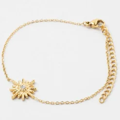 Bracelet soleil doré l15+5cm acier inoxydable+strass