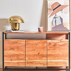 Buffet 3 portes en acacia et pieds en fer noir - Brooklyn