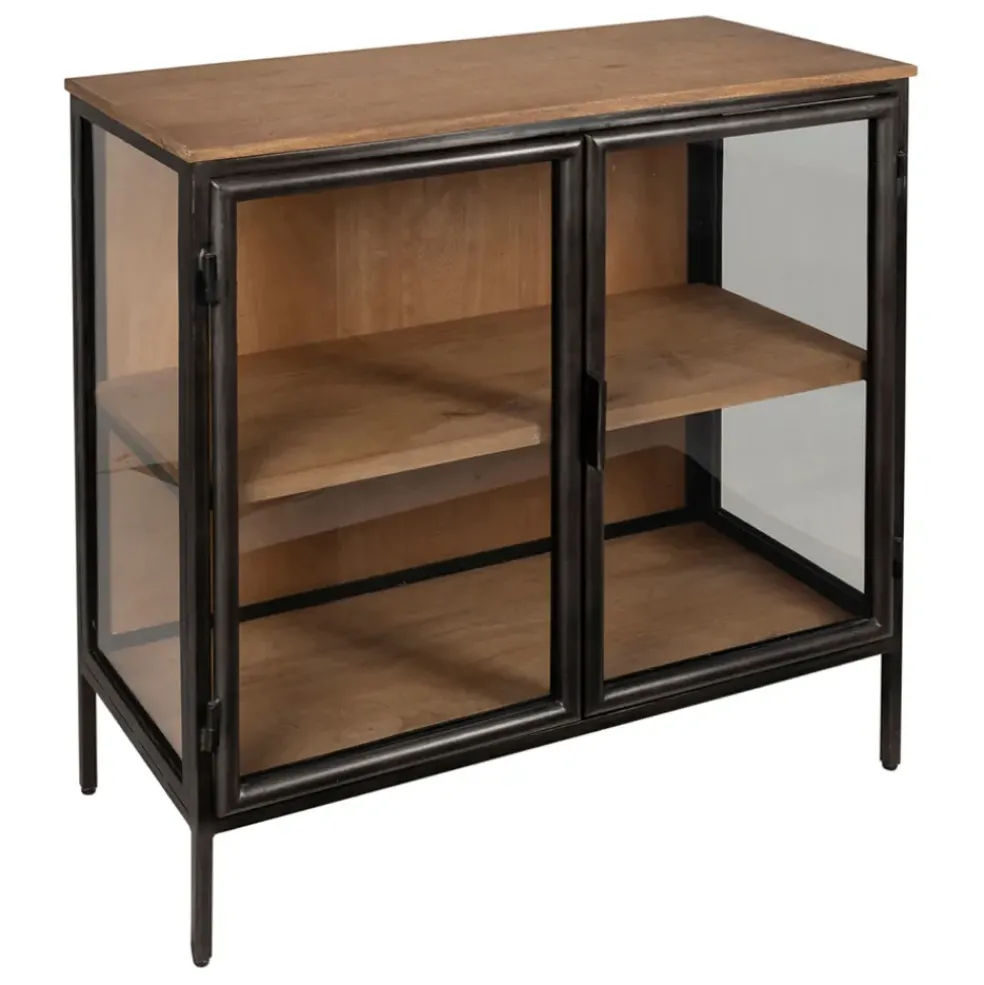 Buffet bas 2 portes en manguier naturel et fer h90cm - Tucson