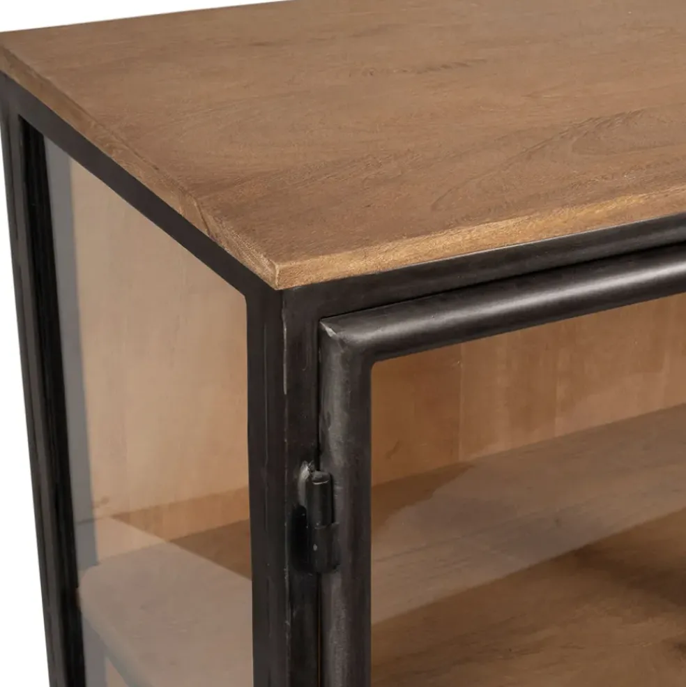 Buffet bas 2 portes en manguier naturel et fer h90cm - Tucson