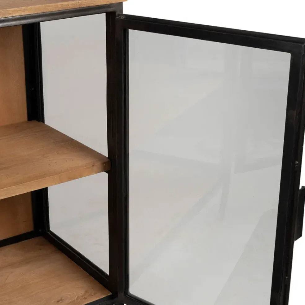 Buffet bas 2 portes en manguier naturel et fer h90cm - Tucson