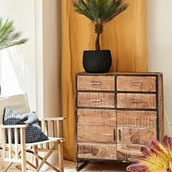 Buffet bas en acacia et fer 2 portes H105cm -Factory