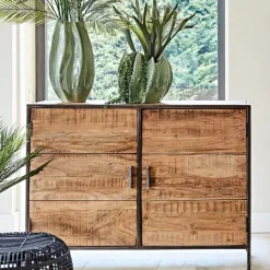Buffet bas en acacia et fer 2 portes H90cm - Factory