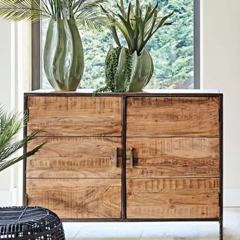 Buffet bas en acacia et fer 2 portes H90cm - Factory