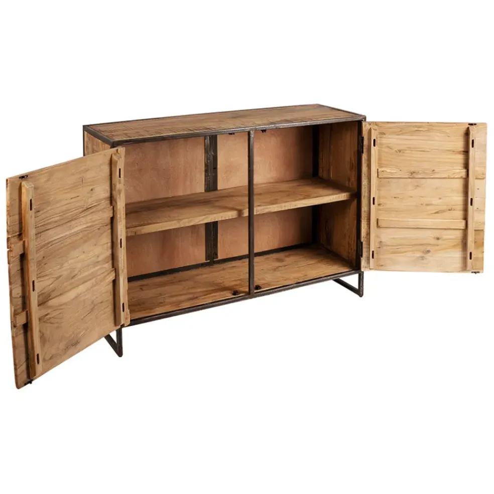 Buffet bas en acacia et fer 2 portes H90cm - Factory
