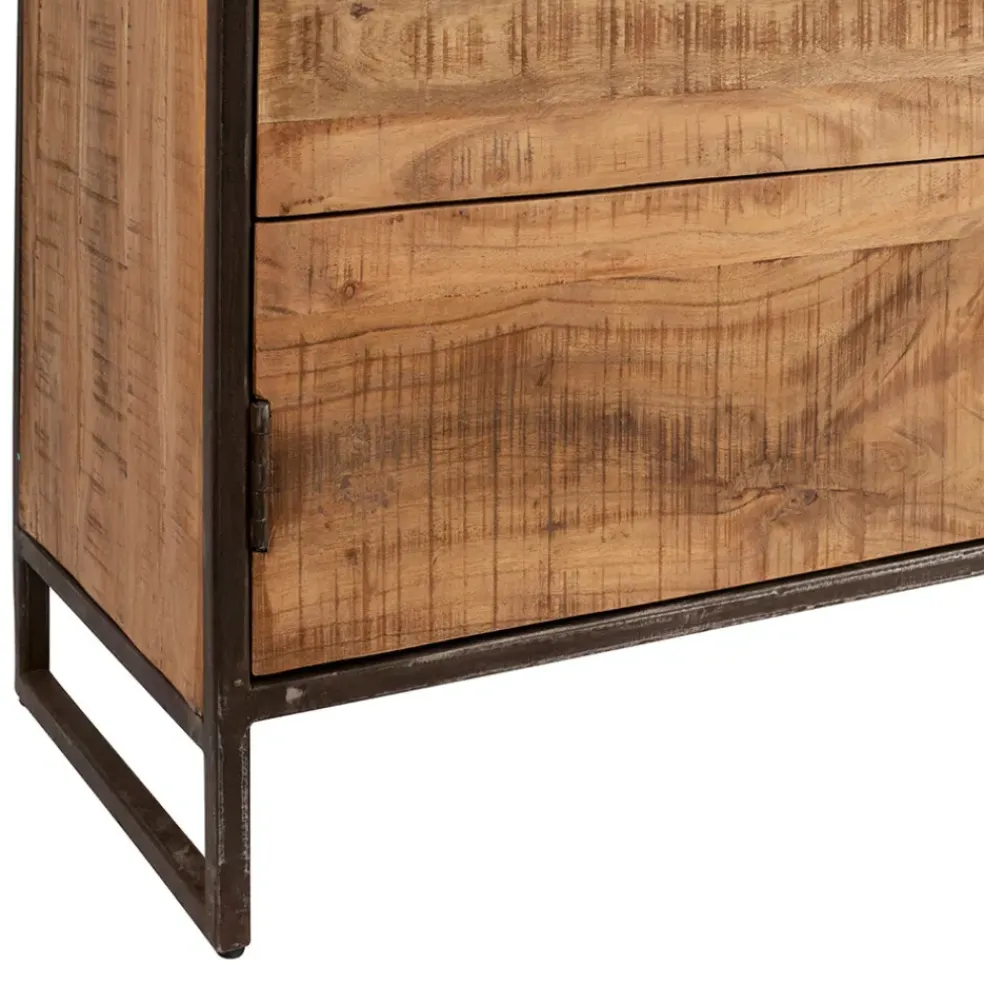Buffet bas en acacia et fer 2 portes H90cm - Factory