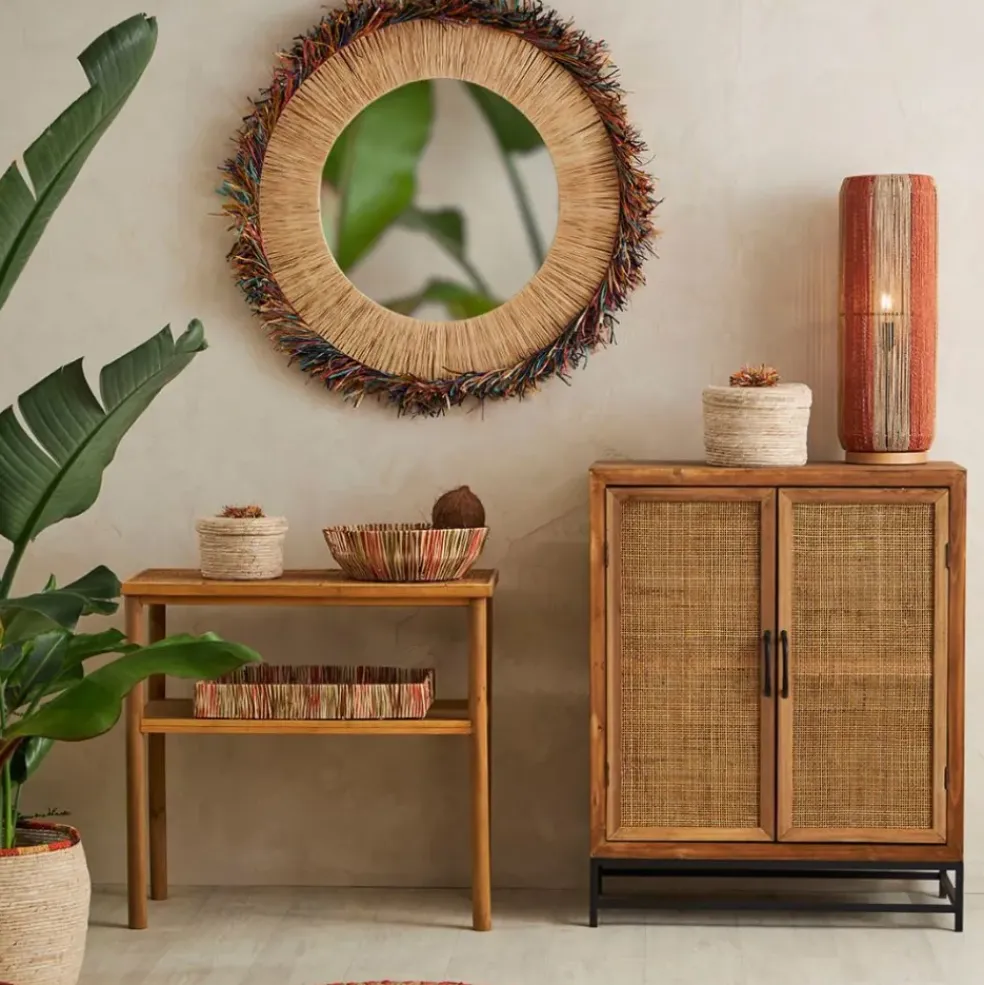 Buffet bas en sapin et bambou naturel L80cm - Tamba