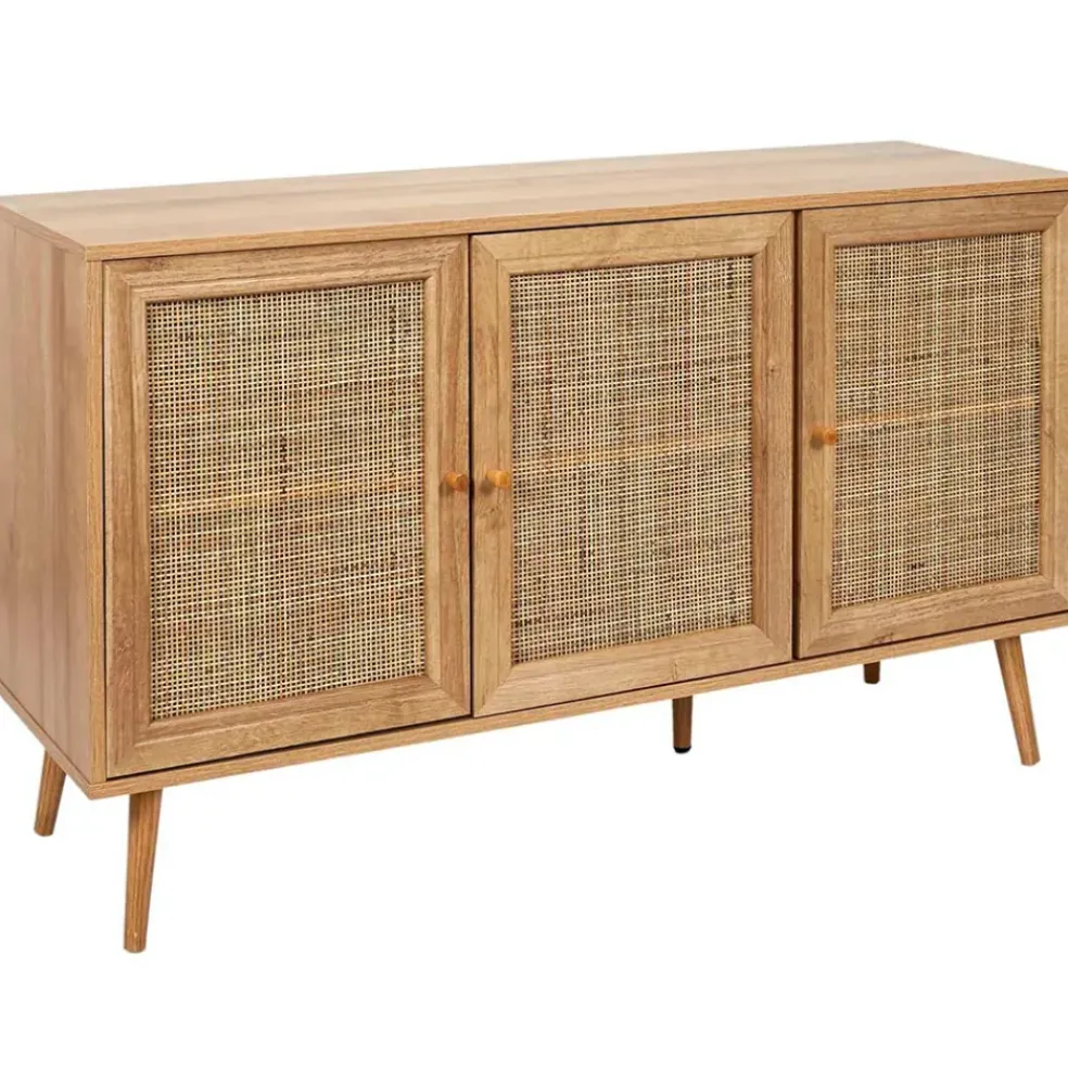 Buffet en bois et cannage 3 portes L115cm - Baia