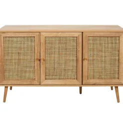 Buffet en bois et cannage 3 portes L115cm - Baia