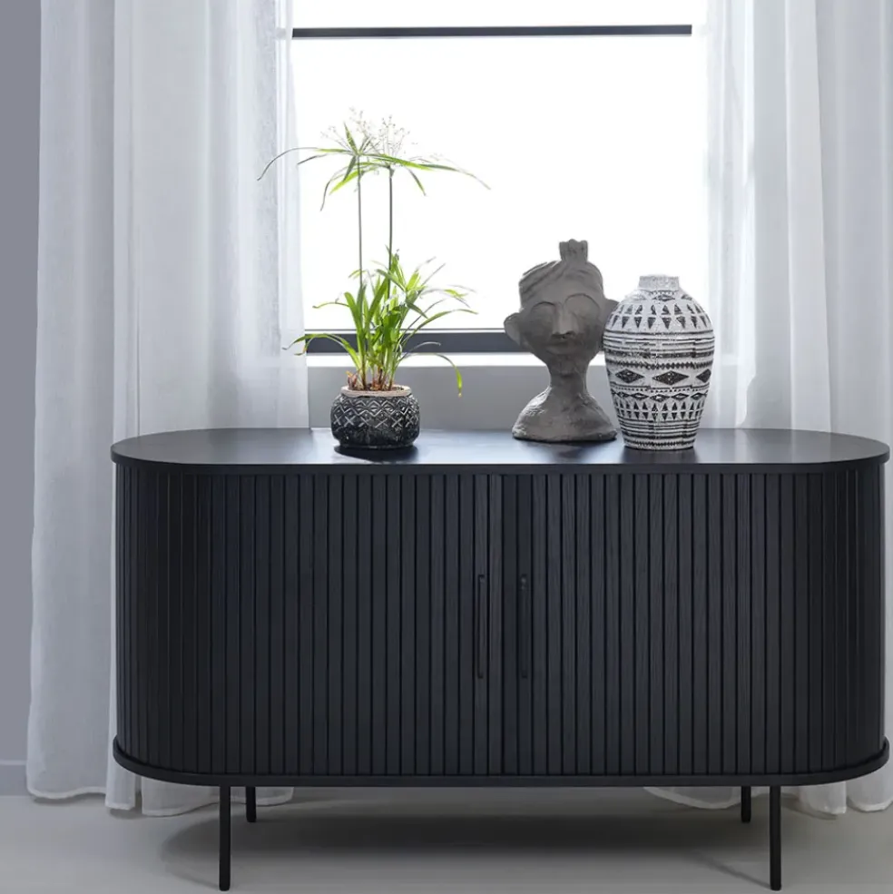 Buffet en placage chêne noir 140x45cm - Nola