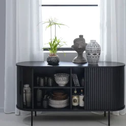 Buffet en placage chêne noir 140x45cm - Nola