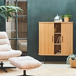 Buffet placage chêne naturel 3 étagères h118cm - nola