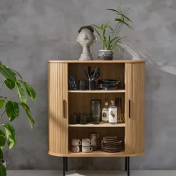 Buffet placage chêne naturel 3 étagères h118cm - nola