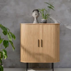Buffet placage chêne naturel 3 étagères h118cm - nola