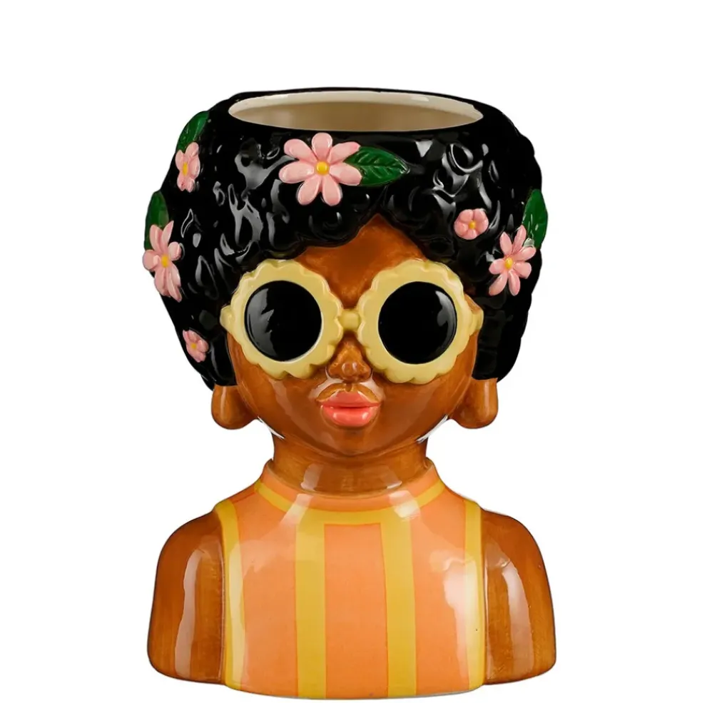 Cache pot en dolomite orange - Funny