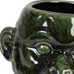 Cache pot singe en grès kaki et doré - Sanaga