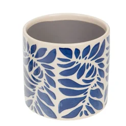 Cache-pot en céramique bleu et blanc H14cm - Rhodes