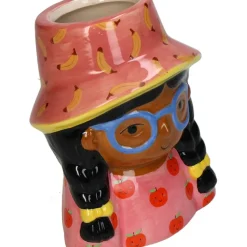 Cache-pot fille en dolomite multicolore h10cm