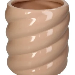 Cache-pot torsadé en grès rose d14cm
