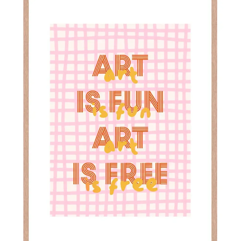 Cadre avec affiche "Art is Fun Art is Free" en chêne clair 50x70cm - Lario