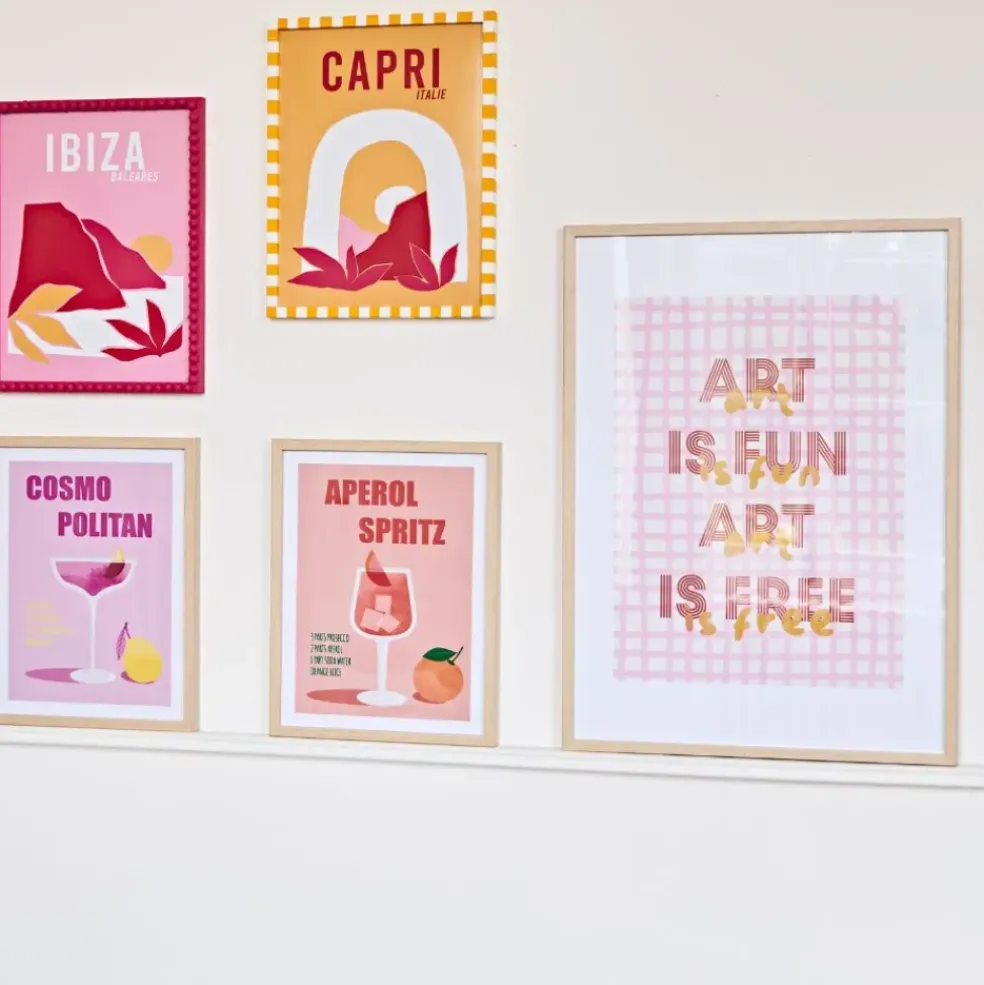 Cadre avec affiche "Art is Fun Art is Free" en chêne clair 50x70cm - Lario
