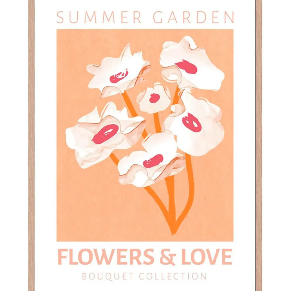 Cadre avec affiche "Flowers and love" chêne clair 50x70cm - Lario