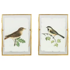 Cadre déco (x2) en verre et coton oiseau 14x18cm