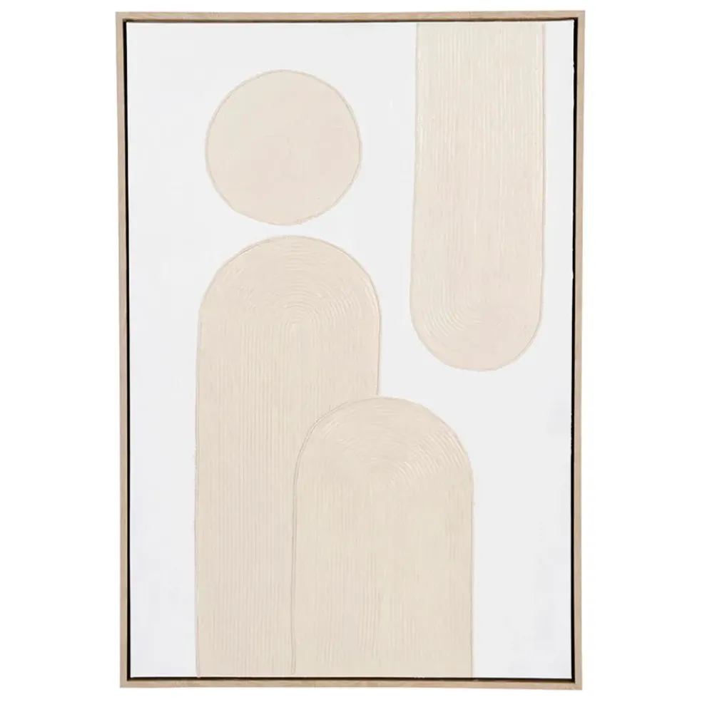 Cadre deco abstrait en panneau de bois et verre beige 63x93cm - Greeka