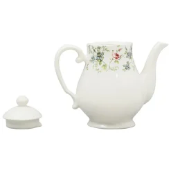 Cafetiere en Faïence blanc et multicolore - fleurs champs