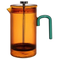 Cafetière à piston striée en verre borosilicate ambre et émeraude 1L