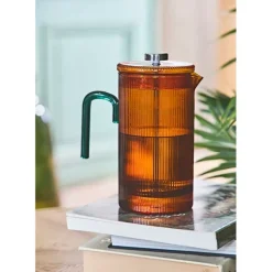 Cafetière à piston striée en verre borosilicate ambre et émeraude 1L