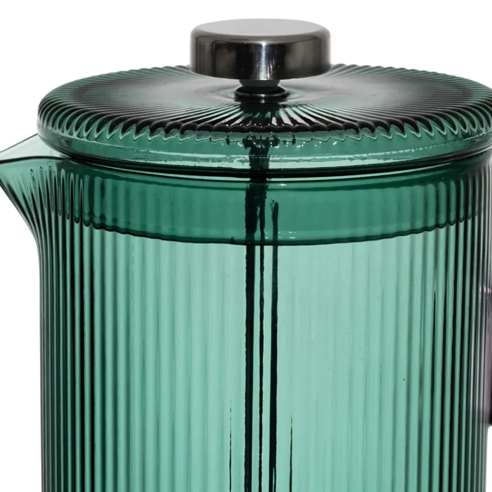 Cafetière à piston striée en verre borosilicate émeraude et rose 1L