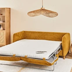 Canapé convertible 2 places Gustave - Tissu Texturé - Crown Moutarde
