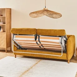 Canapé convertible 2 places Gustave - Tissu Texturé - Crown Moutarde
